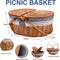 Picnic Basket with Blankets and Bamboo Plates Picnic Supplies Set Basket with Lid and Handle Wicker Picnic Basket Sturdy Woven Body with Washable Lining for Camping(Blue)